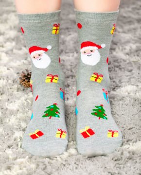 Yılbaşı Çorabı Hediye Paketi Noel Baba ve Çam Desenli
