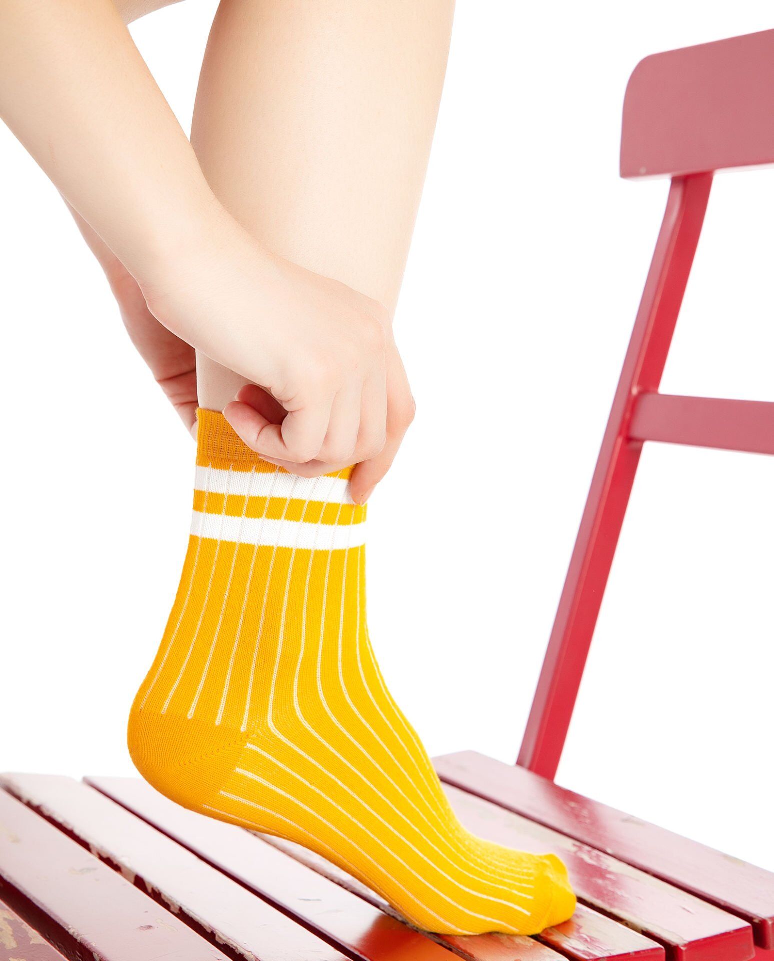Larisa Sarı Renk Beyaz Çizgili Soket Çorap SARI - 36/40