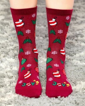 Çam Ağacı Süs Desenli Soket Çorap Socks Concept