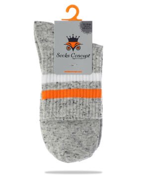 Nopeli Gri  Renk Turuncu-Beyaz Çizgili Tenis Çorap Brogetti