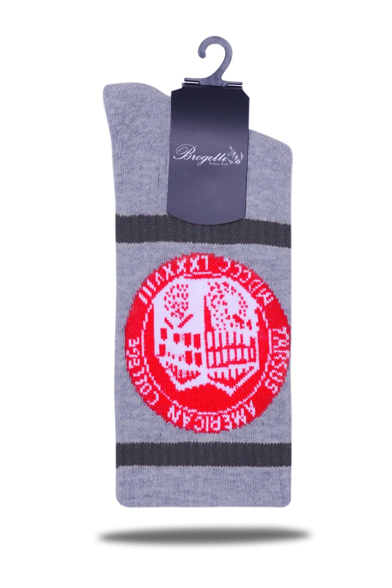 TAC Logolu Gri Renk Antrasit Çizgili Spor Çorap