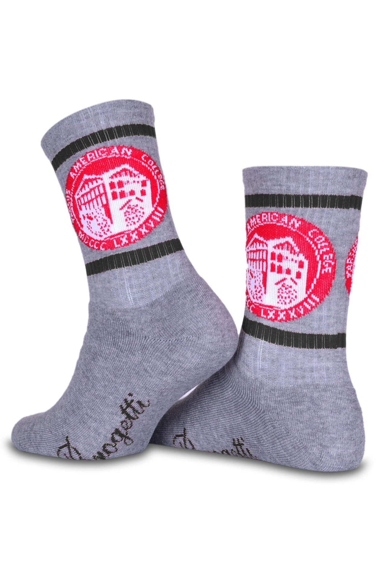 TAC Logolu Gri Renk Antrasit Çizgili Spor Çorap