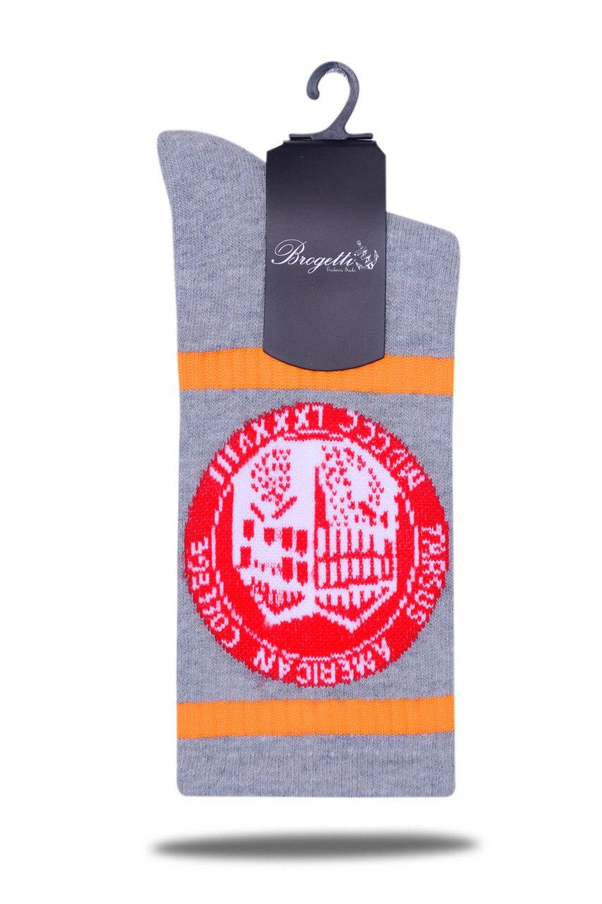 TAC Logolu Gri Renk Hardal Çizgili Spor Çorap RENKLİ - 36/40