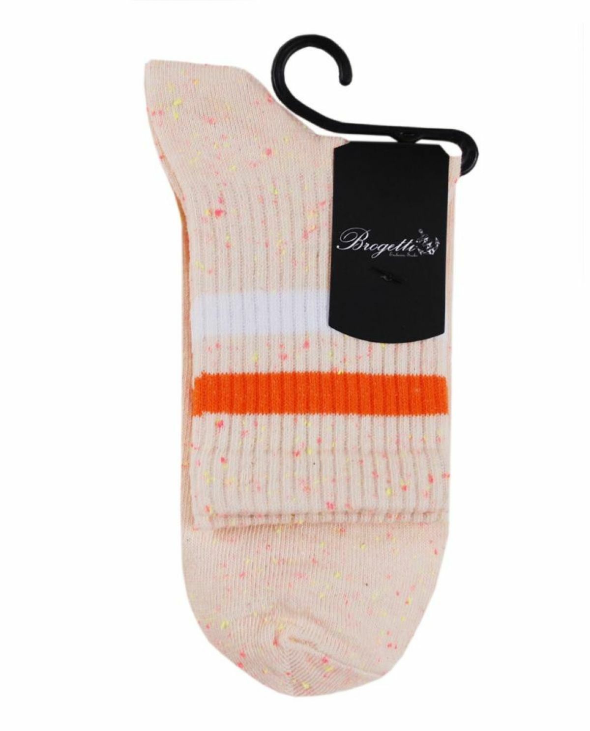 Nopeli Krem Renk Turuncu-Beyaz Çizgili Tenis Çorap Brogetti