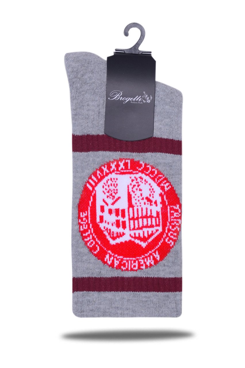 TAC Logolu Gri Renk Bordo Çizgili Spor Çorap RENKLİ - 36/40