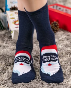 Merry Christmas ve Noel Baba Desenli Soket Çorap
