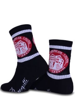 TAC Logolu Siyah Renk Beyaz Çizgili Spor Çorap