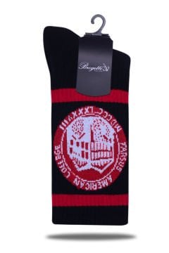 TAC Logolu Siyah Renk Kırmızı Çizgili Spor Çorap