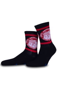 TAC Logolu Siyah Renk Kırmızı Çizgili Spor Çorap