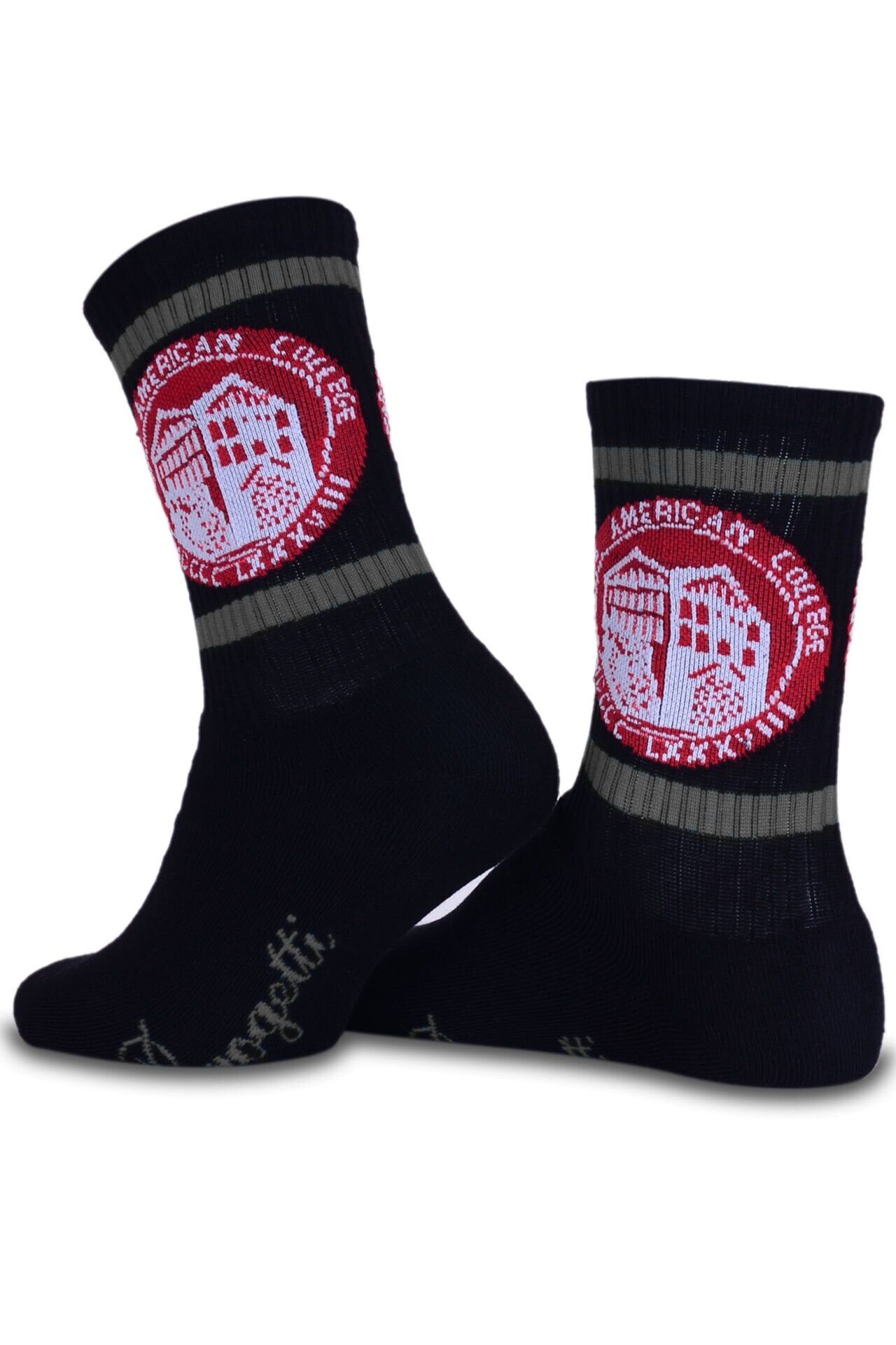 TAC Logolu Siyah Renk Antrasit Çizgili Spor Çorap