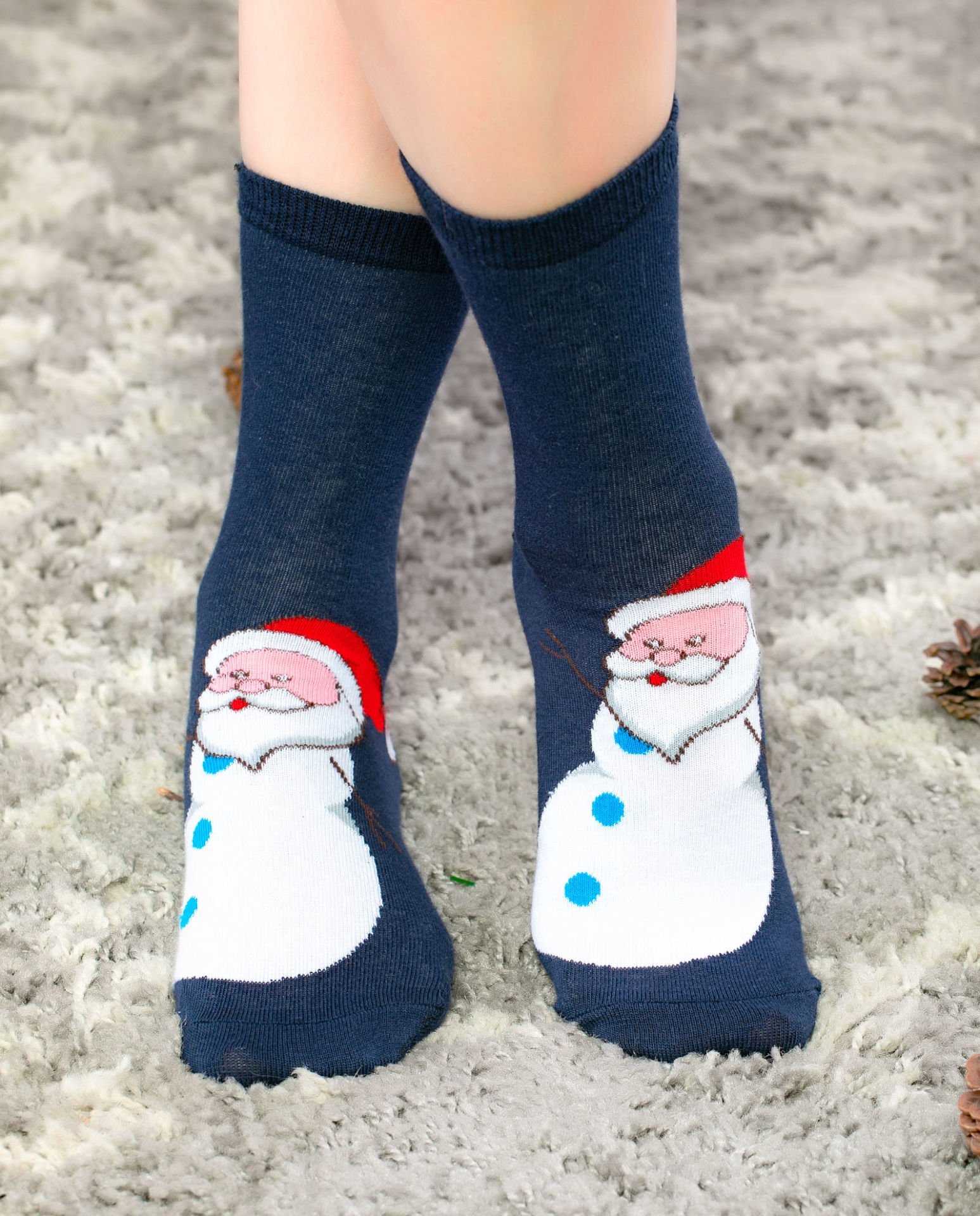 Kardan Adam ve Noel Baba Desenli Soket Çorap