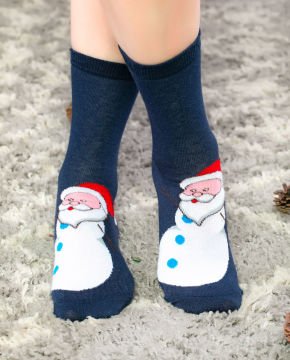Kardan Adam ve Noel Baba Desenli Soket Çorap