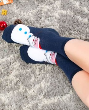 Kardan Adam ve Noel Baba Desenli Soket Çorap