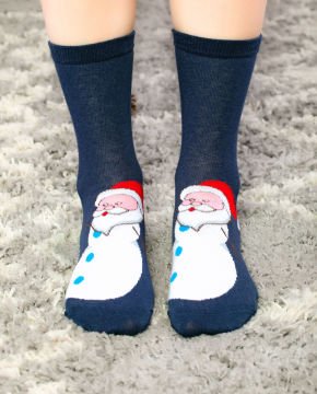 Kardan Adam ve Noel Baba Desenli Soket Çorap