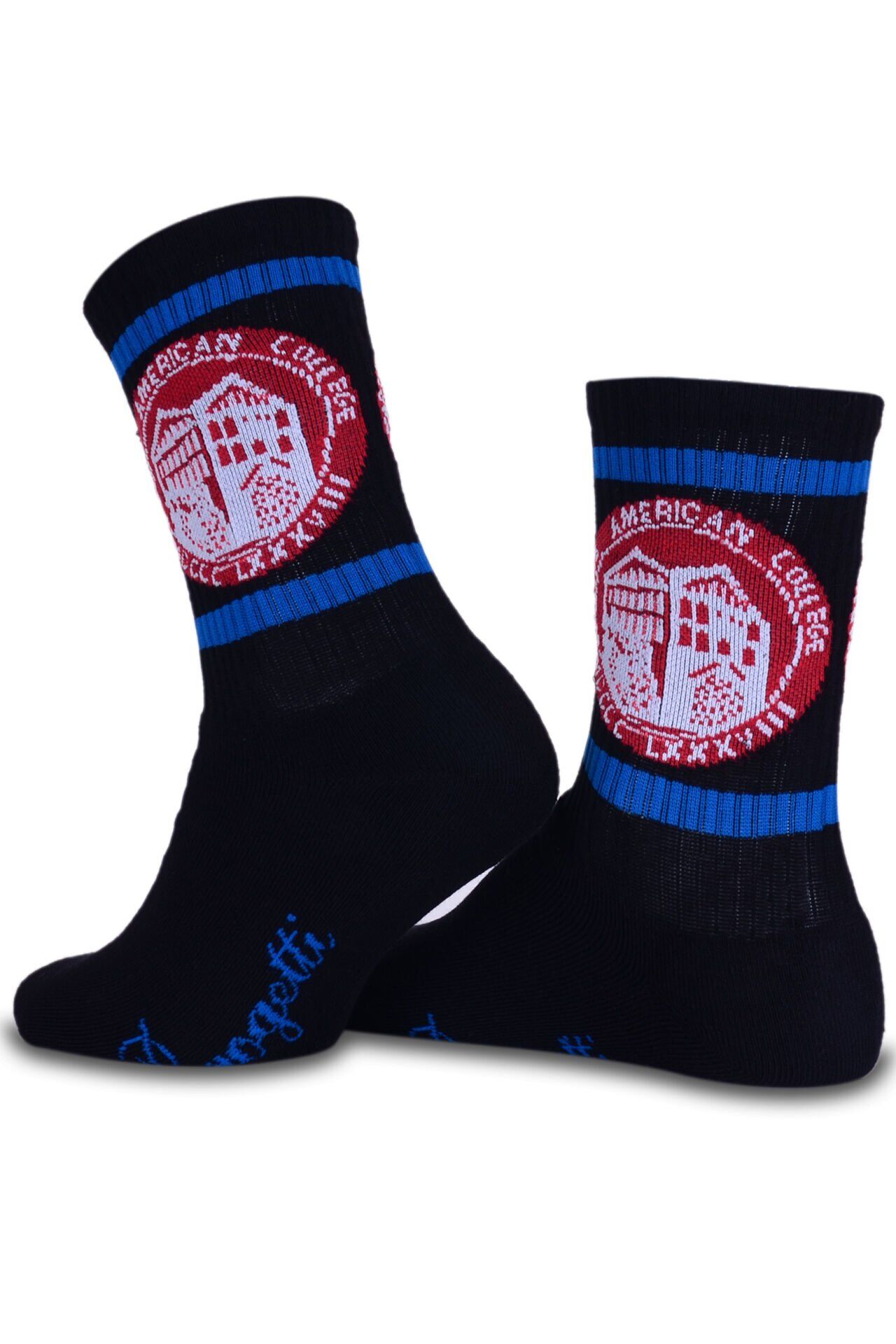 TAC Logolu Siyah Renk Saks Mavi Çizgili Spor Çorap RENKLİ - 36/40