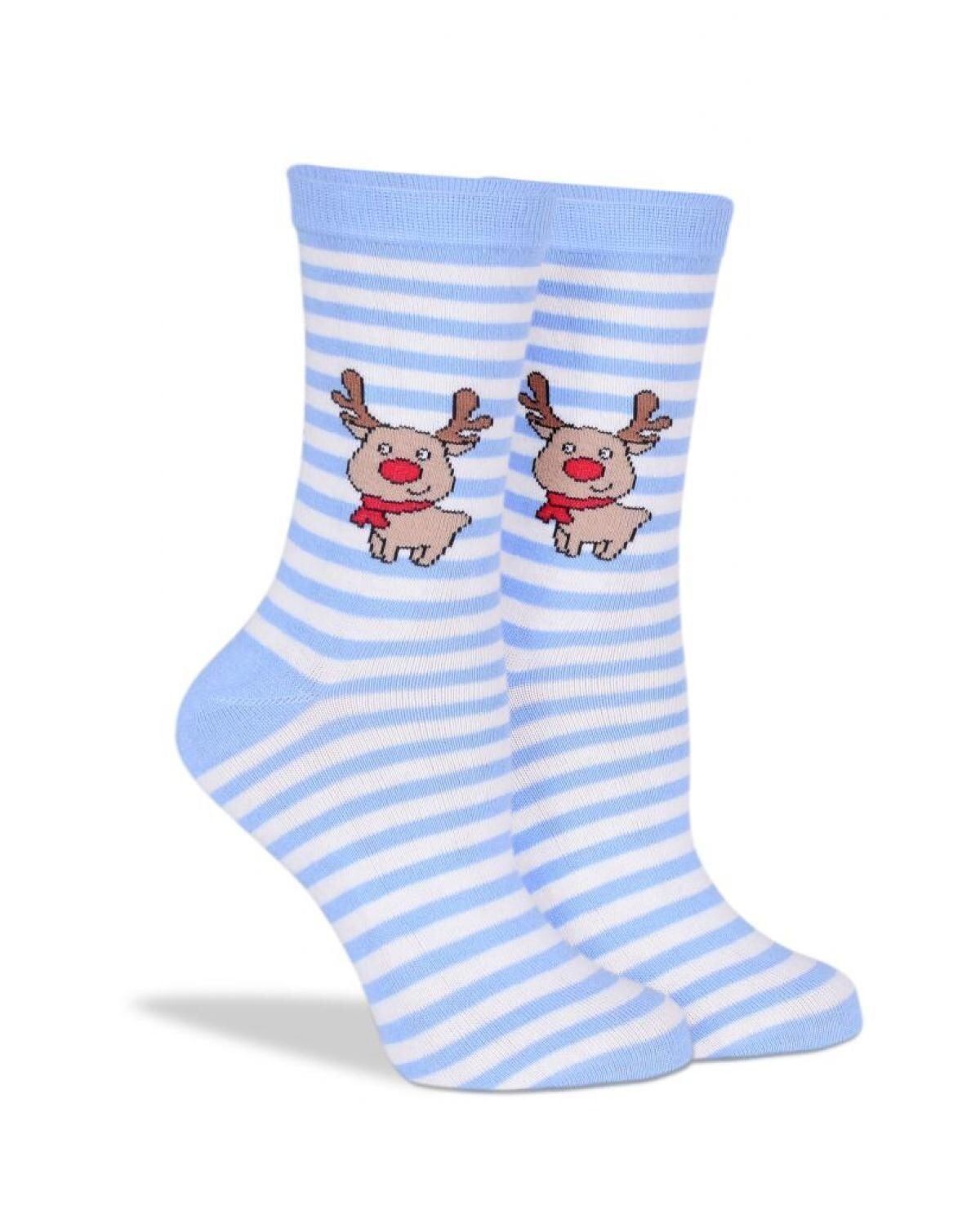 Minik Geyikli Çorap Mavi ve Beyaz Çizgili