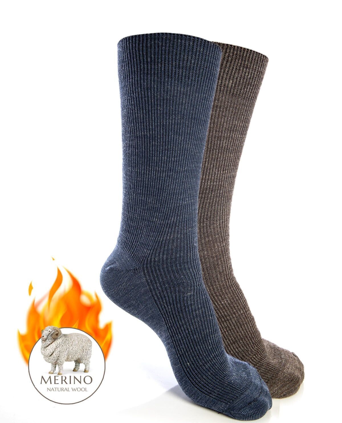 Merino Yün Havlu Kışlık Erkek Soket Çorap 2li Paket 45-47 - INDIGO-SÜTLÜ KAHVE