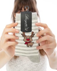 Minik Geyikli Çorap Gri ve Beyaz Çizgili RENKLİ - 35/39