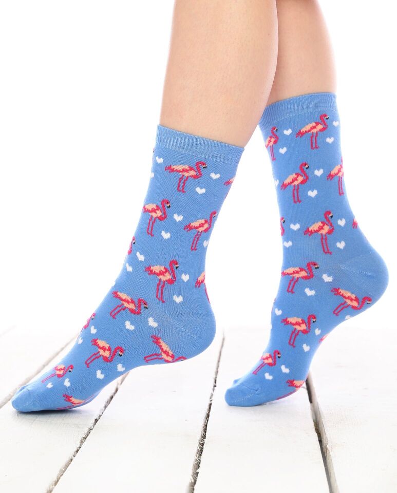 Flamingo Çorap Mavi Beyaz Kalpli