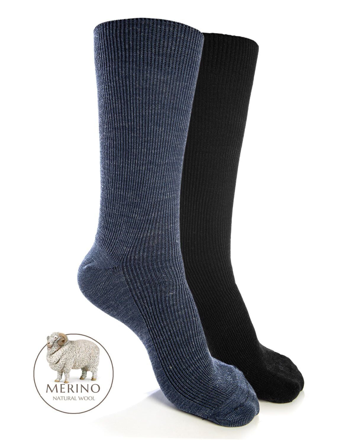 Merino Yün 2li Paket Kışlık Erkek Soket Çorap 42/45 - SİYAH-INDIGO