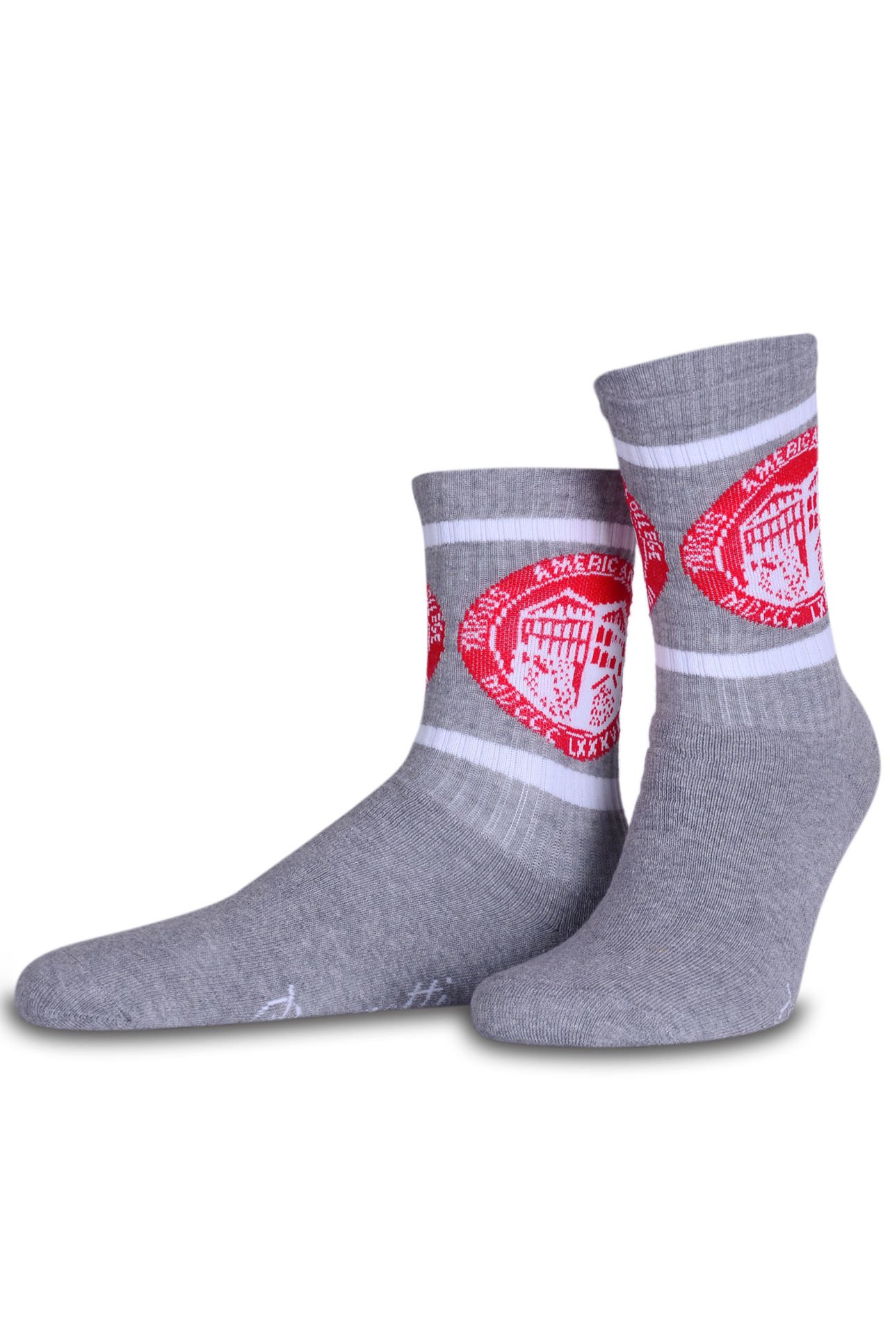 TAC Logolu Gri Renk Beyaz Çizgili Spor Çorap