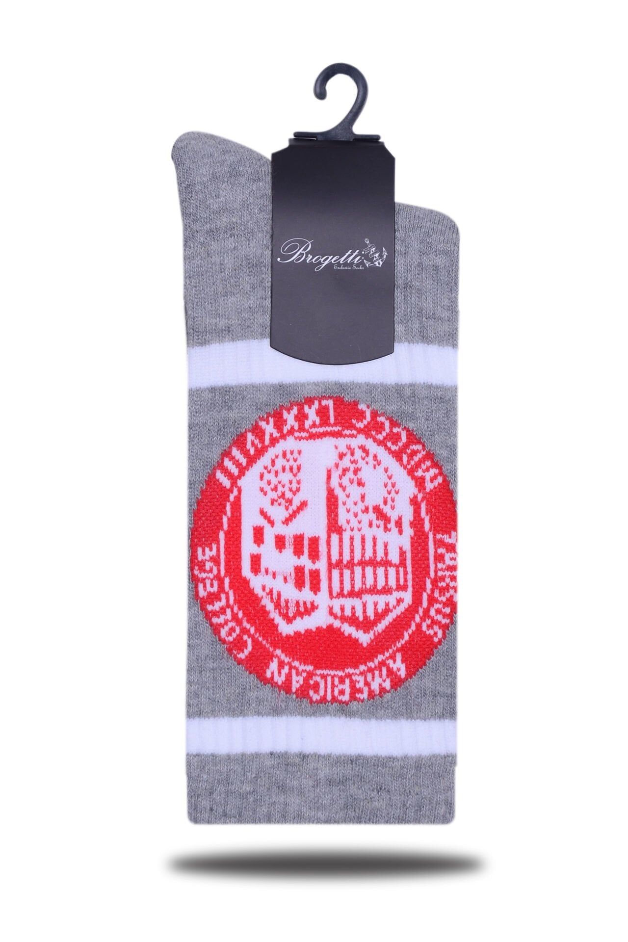 TAC Logolu Gri Renk Beyaz Çizgili Spor Çorap