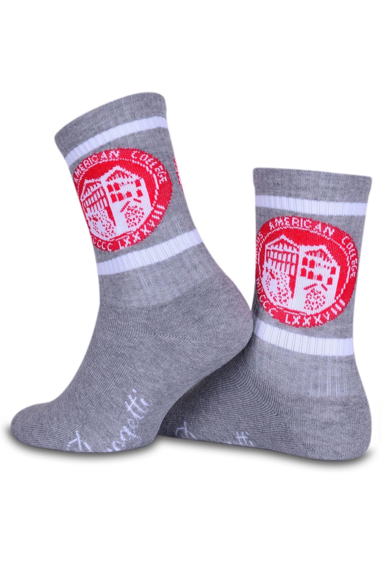 TAC Logolu Gri Renk Beyaz Çizgili Spor Çorap