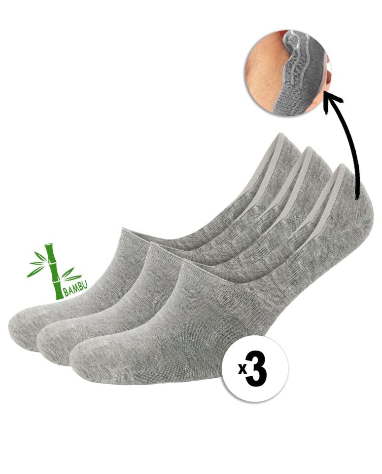 Açık Gri Bambu Erkek Babet Çorap- Kaymaz Dikişsiz