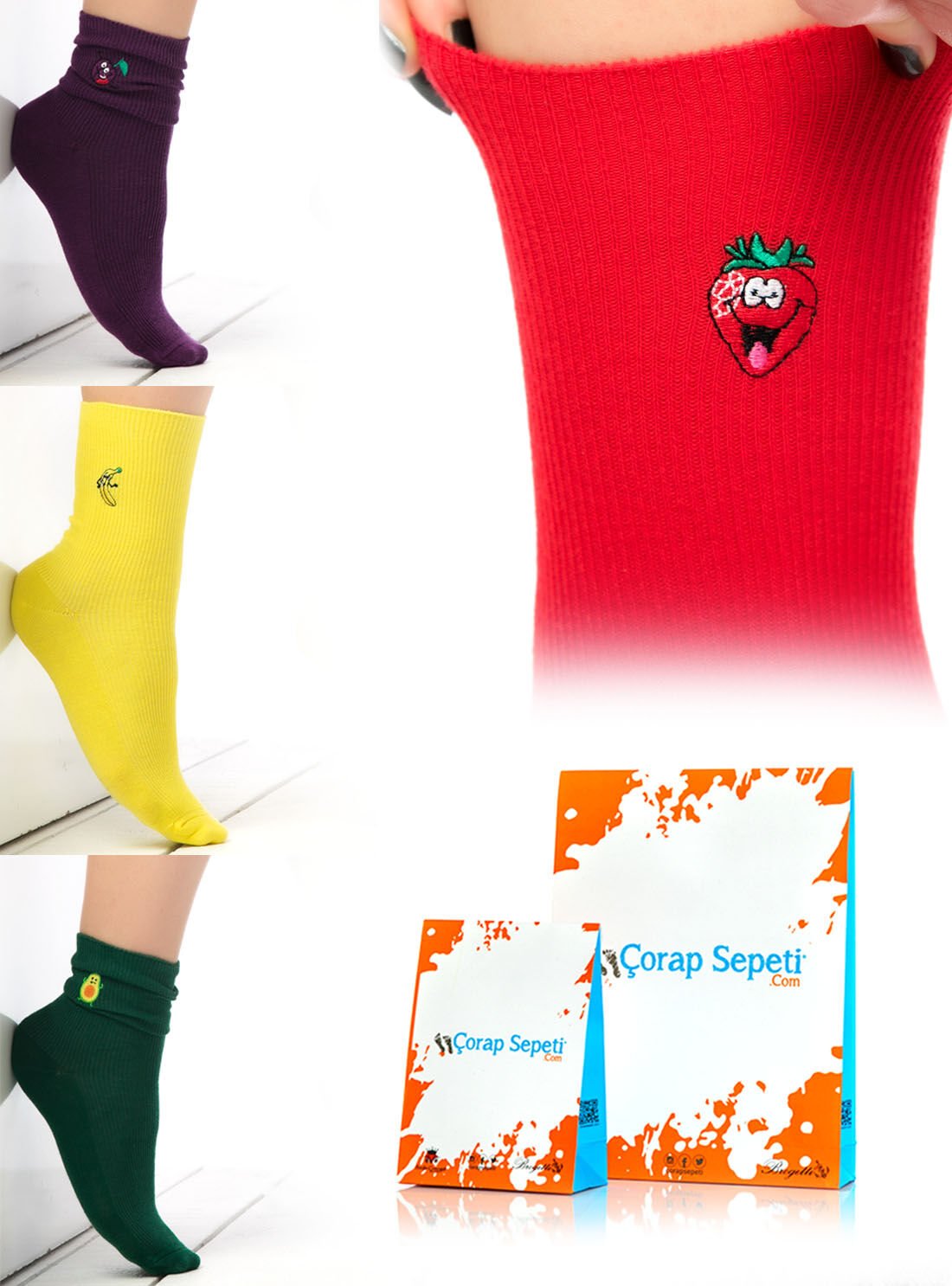 Meyve Nakışlı Çorap 4lü Ekonomik Paket