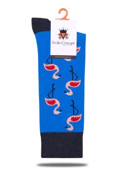 Flamingo Desenli Mavi Soket Çorap Daniel