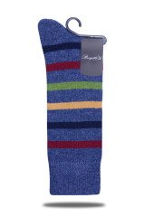 Mavi Renkli Çizgili Kışlık Yün Soket Çorap RENKLİ - TEK BEDEN