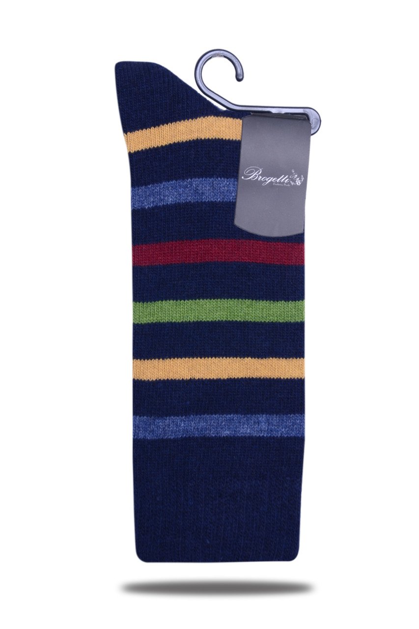 Lacivert Renkli Çizgili Kışlık Yün Soket Çorap RENKLİ - TEK BEDEN