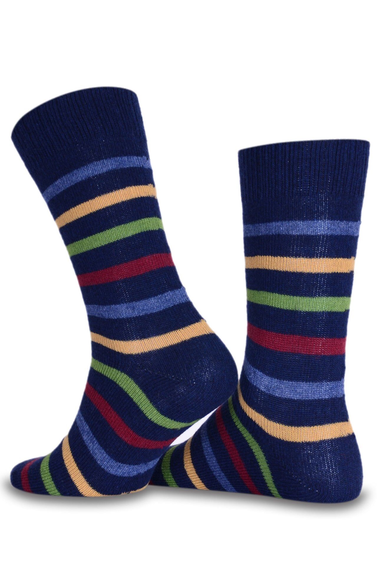 Lacivert Renkli Çizgili Kışlık Yün Soket Çorap RENKLİ - TEK BEDEN