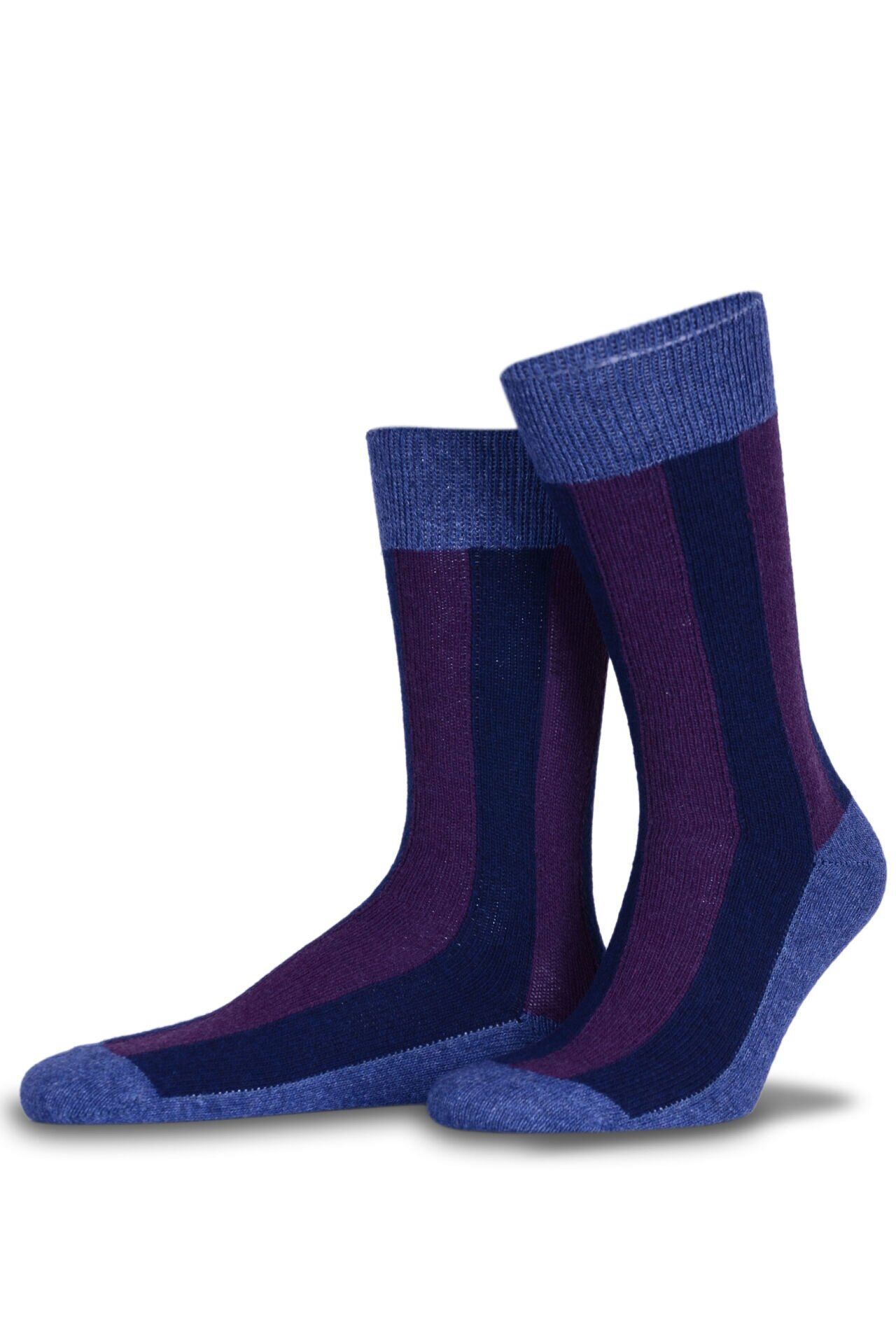 Mor Dik Çizgi Desen Kışlık Yün Soket Çorap