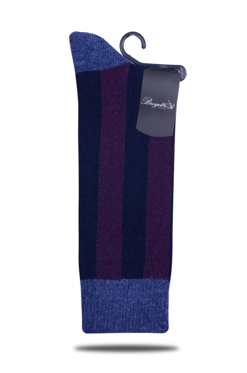 Mor Dik Çizgi Desen Kışlık Yün Soket Çorap RENKLİ - TEK BEDEN