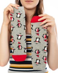 Yılbaşı Temalı Penguenli Gri Renk Kadın Çorabı GRİ - 36/40