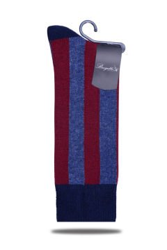 Bordo Dik Çizgi Desen Kışlık Yün Soket Çorap