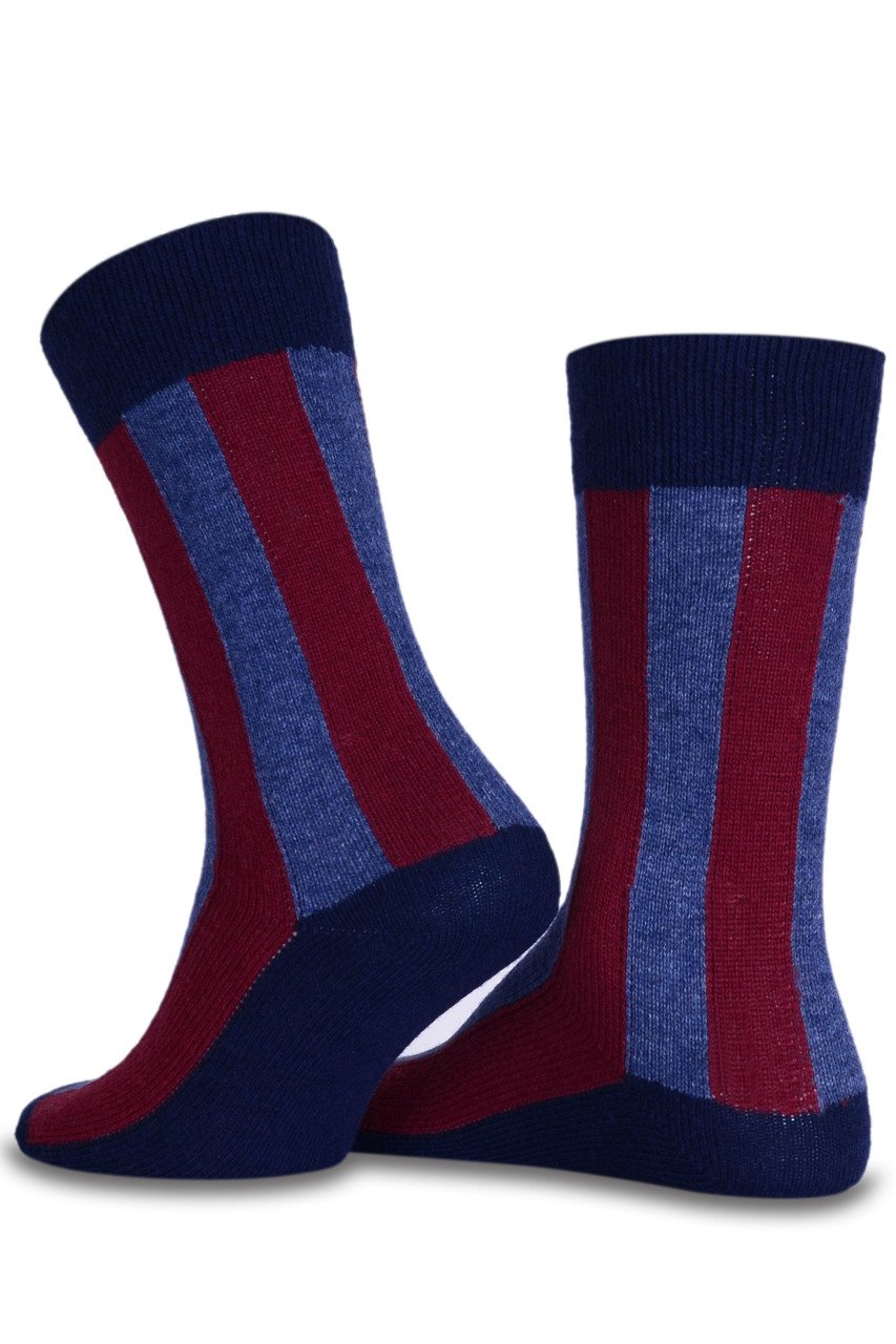 Bordo Dik Çizgi Desen Kışlık Yün Soket Çorap RENKLİ - TEK BEDEN