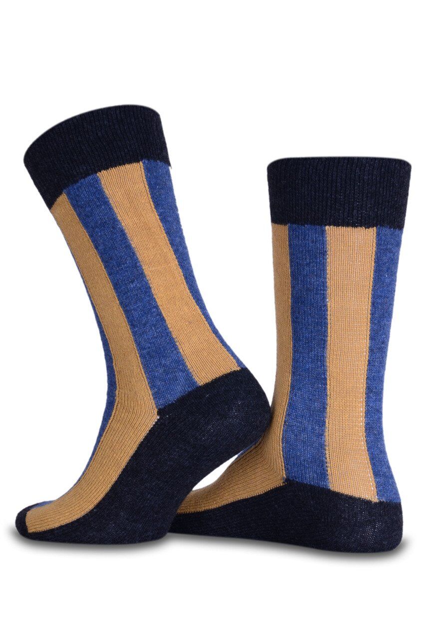 Sarı Dik Çizgi Desen Kışlık Yün Soket Çorap RENKLİ - TEK BEDEN