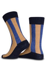 Sarı Dik Çizgi Desen Kışlık Yün Soket Çorap RENKLİ - TEK BEDEN