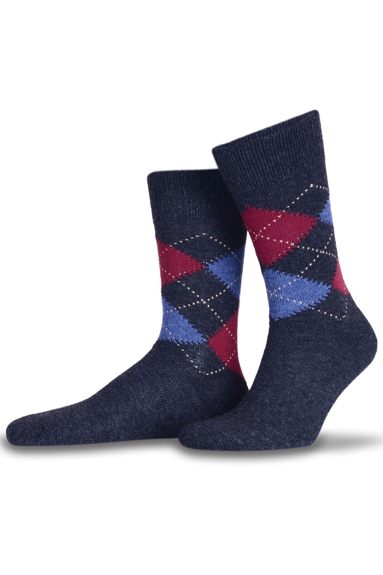 Yün Ekose İntersia Erkek Çorap Antrasit Renk