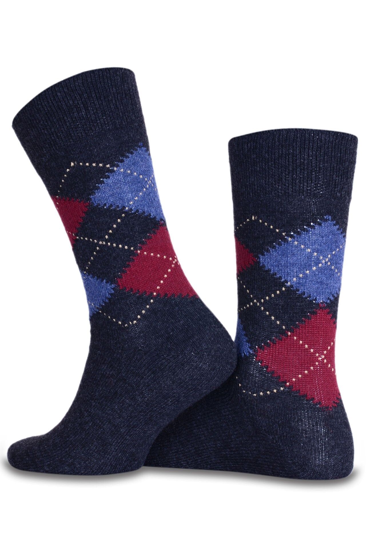 Yün Ekose İntersia Erkek Çorap Antrasit Renk