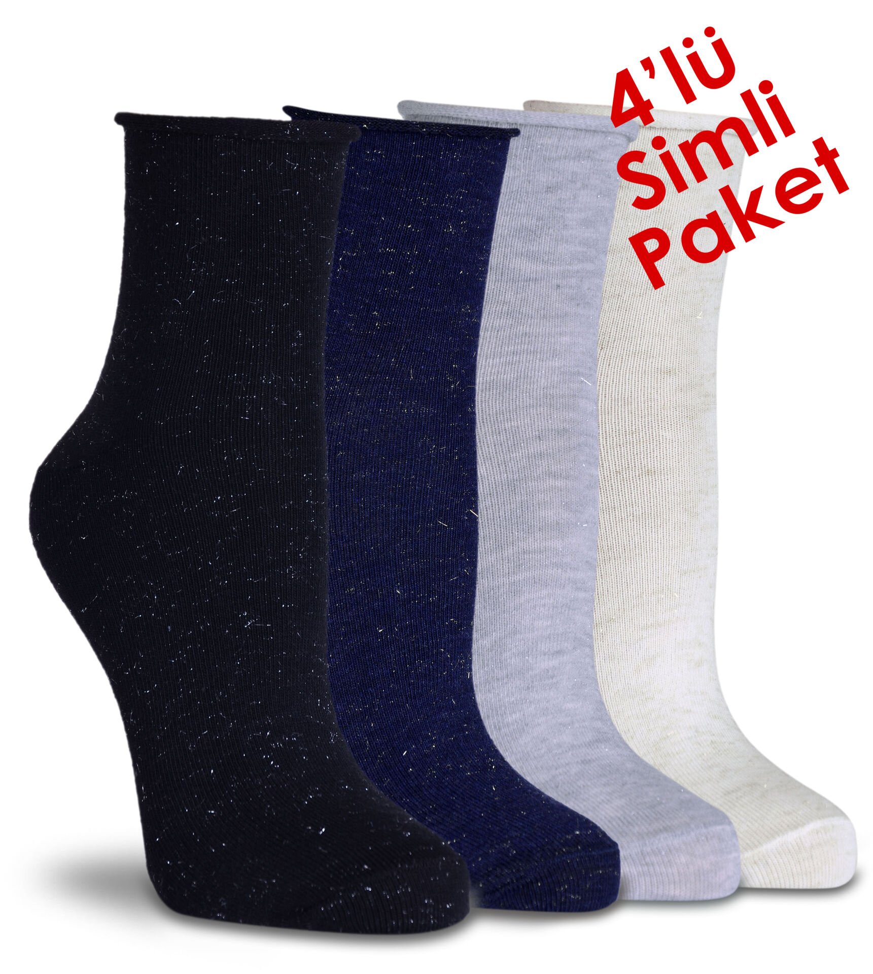 Elyaf Simli Soket Çoraplar 4'lü Ekonomik Paket