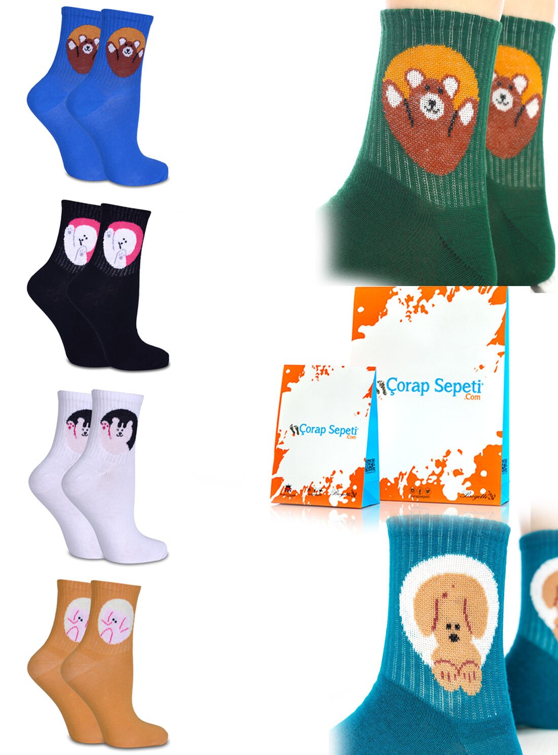 Sevimli Animal Tenis Çoraplar 6lı Eko Paket