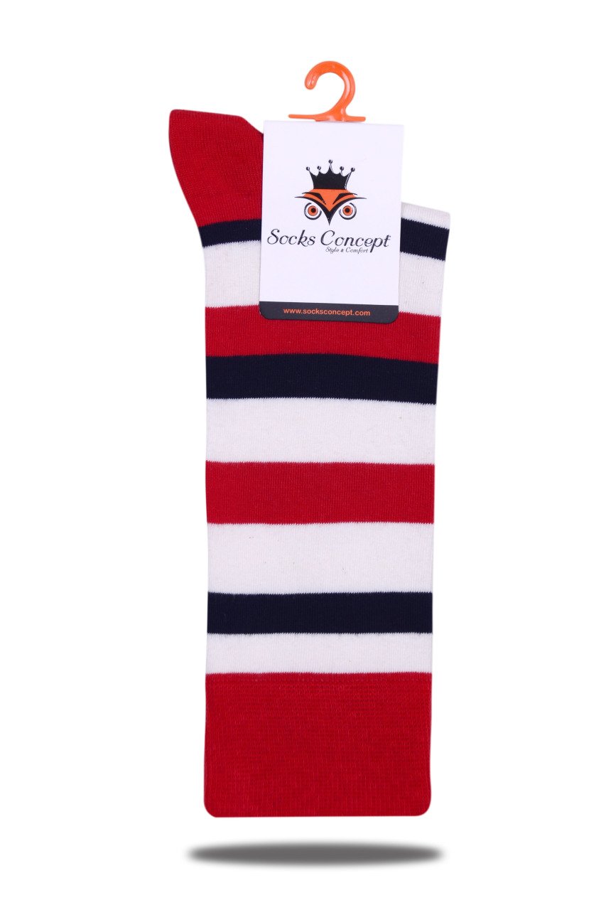 Kırmızı Renkli Çizgi Desenli Soket Çorap Daniel RENKLİ - 41/46