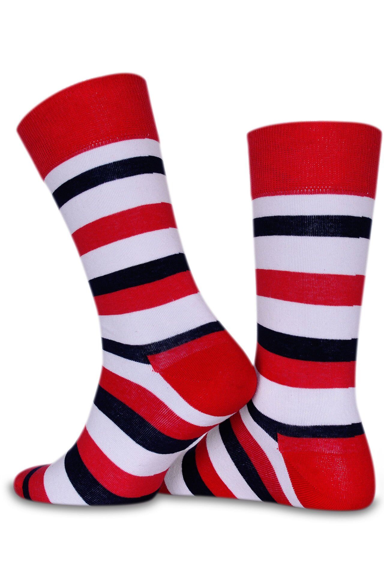 Kırmızı Renkli Çizgi Desenli Soket Çorap Daniel RENKLİ - 41/46