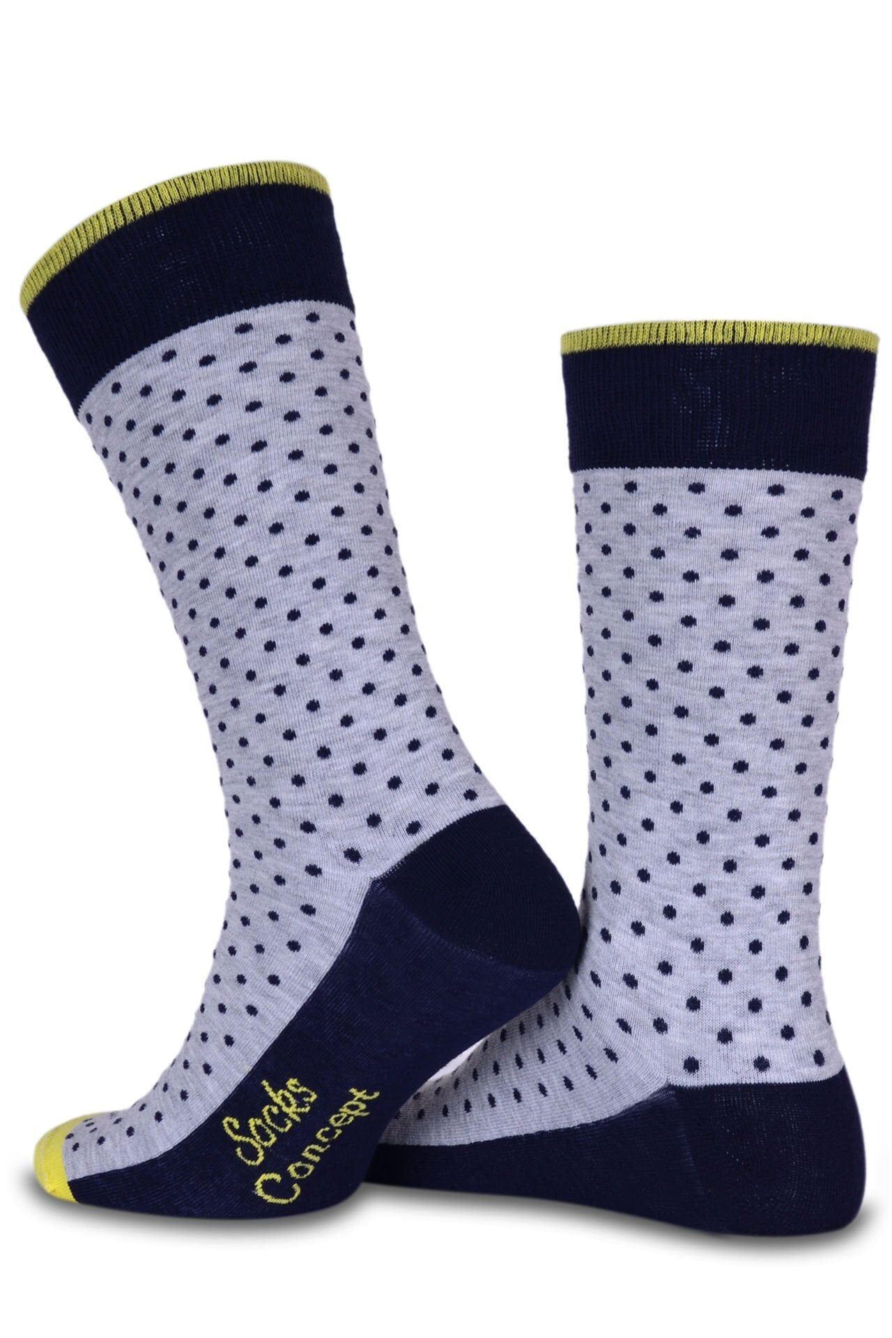 Lacivert Nokta Desenli Gri Soket Çorap Daniel