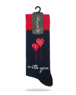 With You Love Yazılı Kalp Desenli Çift Çorabı