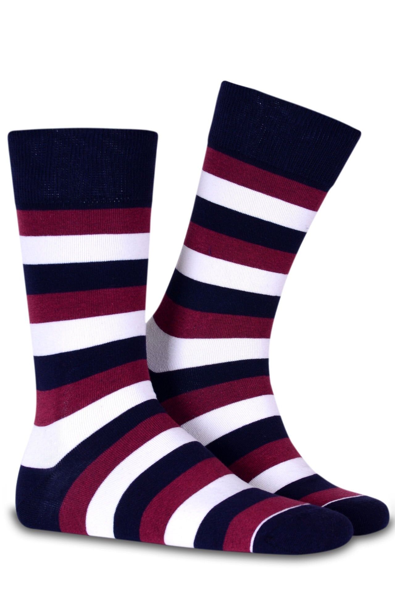 Bordo Renkli Çizgili Soket Çorap Daniel