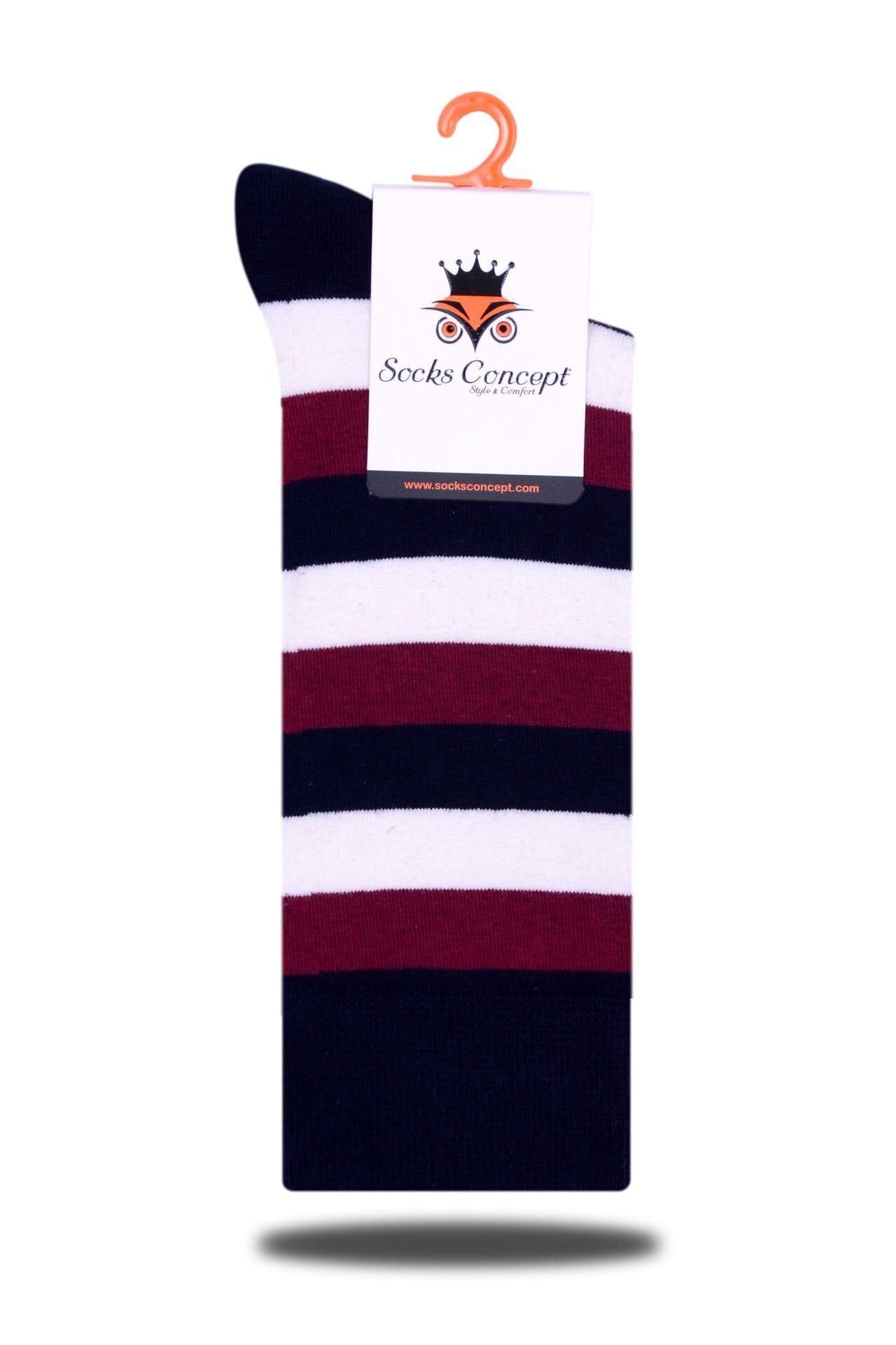 Bordo Renkli Çizgili Soket Çorap Daniel